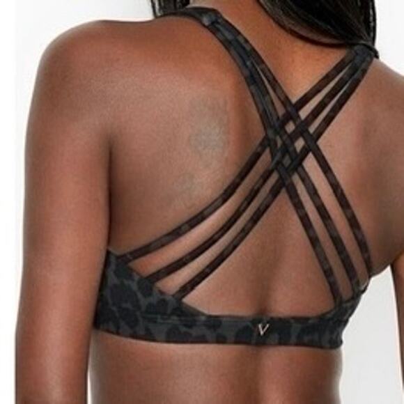 Victorias Secret Strappy Black Leopard Print Low Impact Sports Bra Size Large - Picture 6 of 12